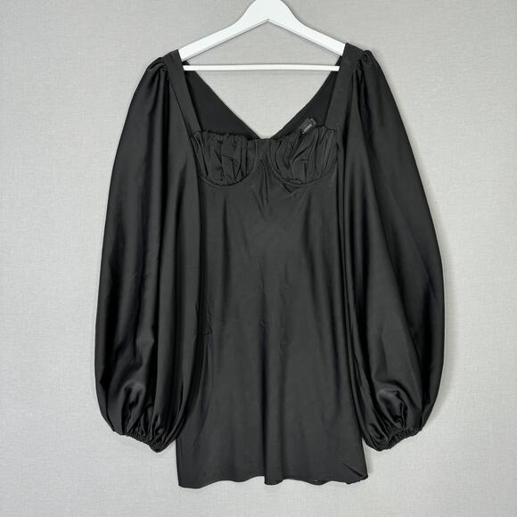 Jagger & Stone The Liv Mini Dress Womens 6 Black Satin Babydoll Balloon Sleeves - Picture 2 of 15